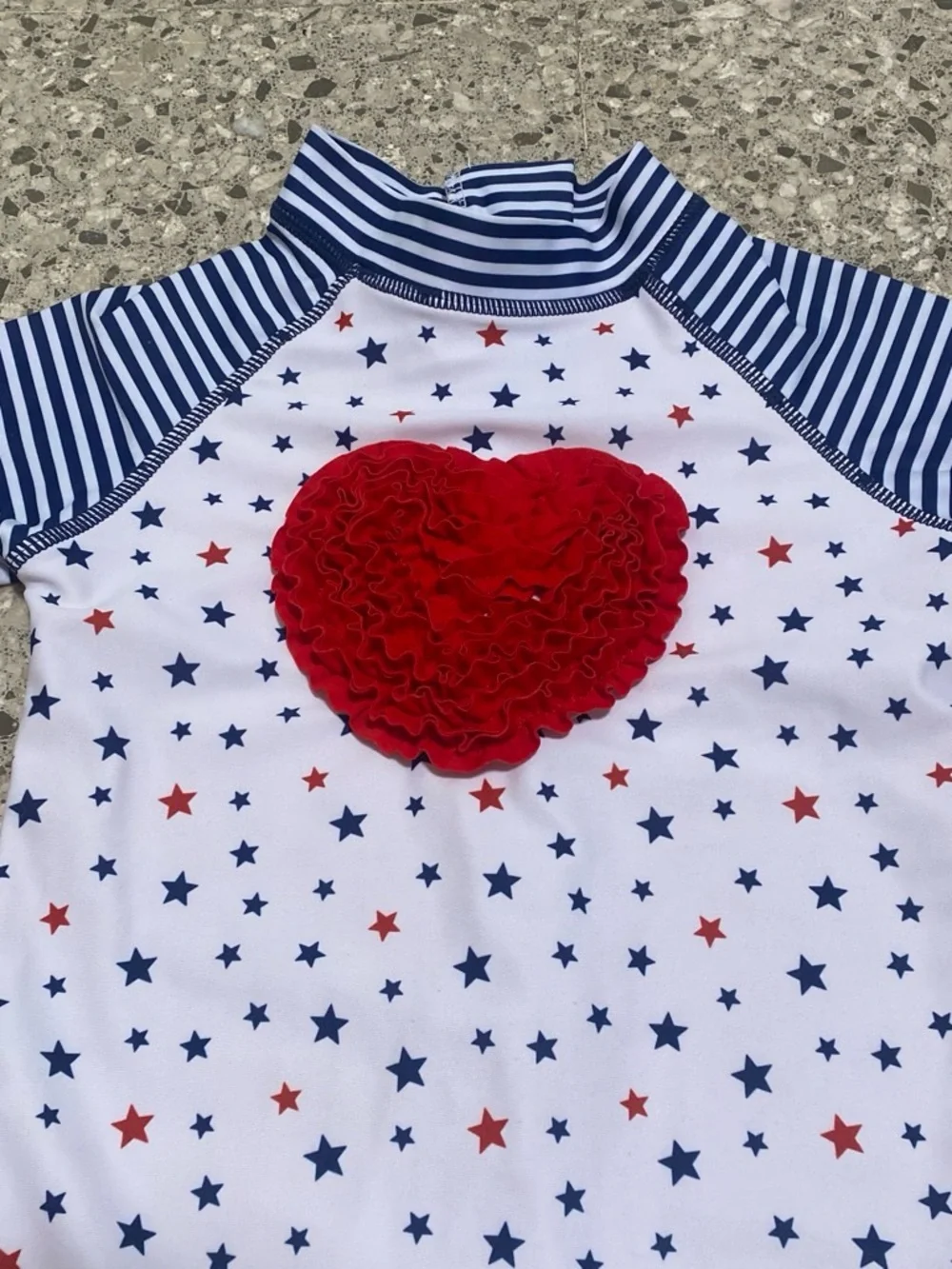 Girls Navy & White Star One-Piece Swimsuit with Red Heart